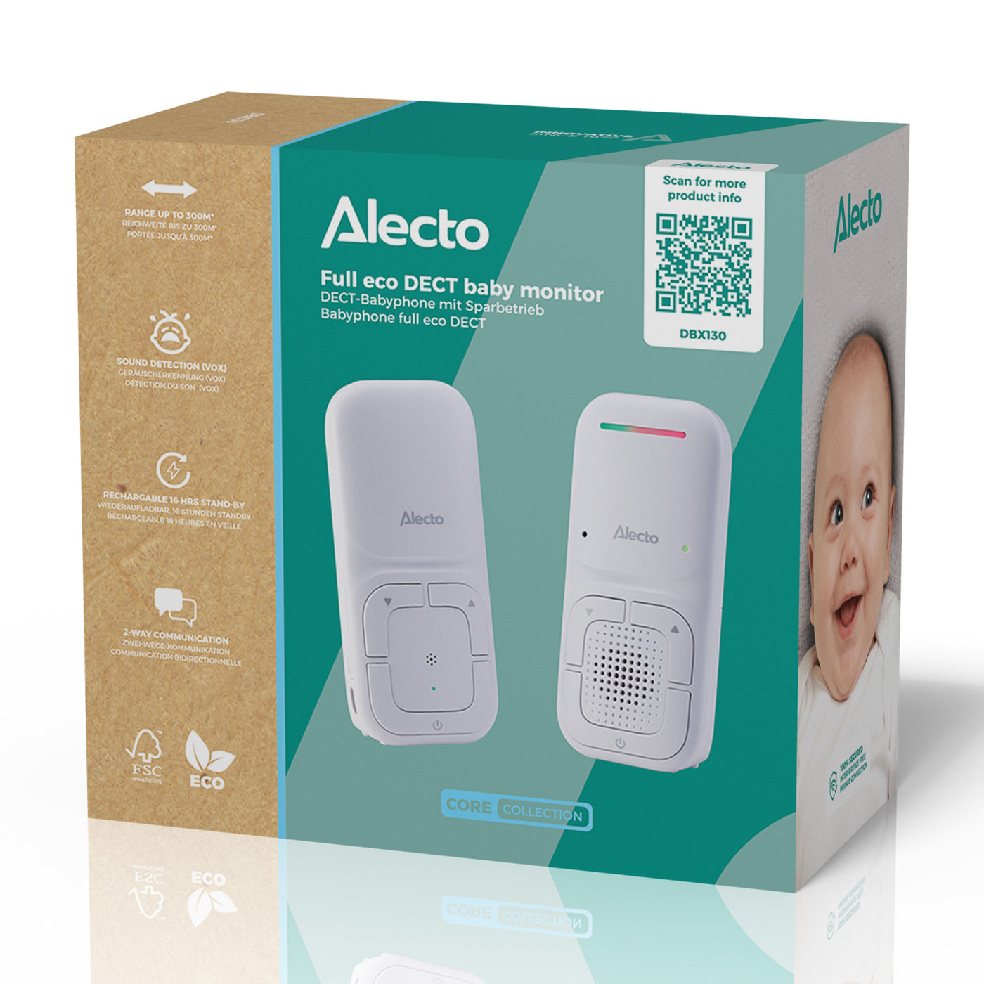 Alecto DBX130 - Moderne Full Eco audio babyfoon met heldere DECT-geluidskwaliteit en lange stand-by tijd - Wit