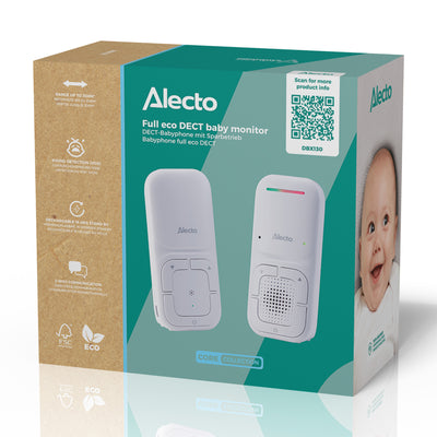 Alecto DBX130 - Modern Full Eco audio baby monitor with crystal-clear DECT sound quality and long standby time - White