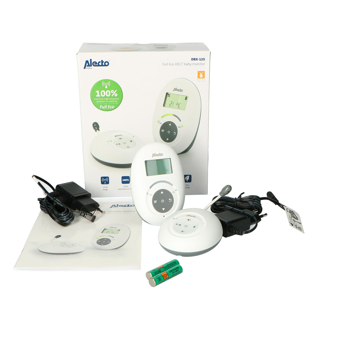 Alecto DBX-125 - Full Eco DECT babyfoon met display - Wit/Antraciet