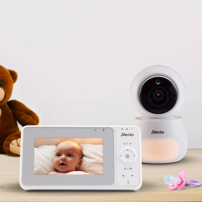 Alecto DVM2043 - Babyfoon met camera, groot 4,3" kleurenscherm en nachtlampje - Op afstand bestuurbaar - Wit