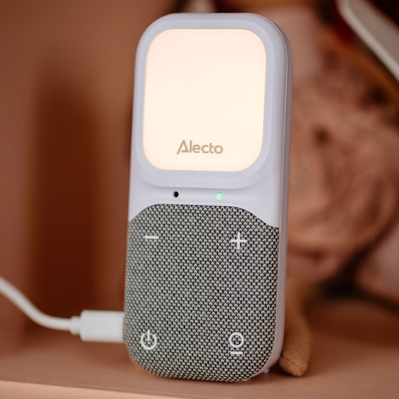 Alecto DBX135 - Modern Full Eco audio baby monitor with crystal-clear DECT sound quality, long standby time, and night light - White/Grey