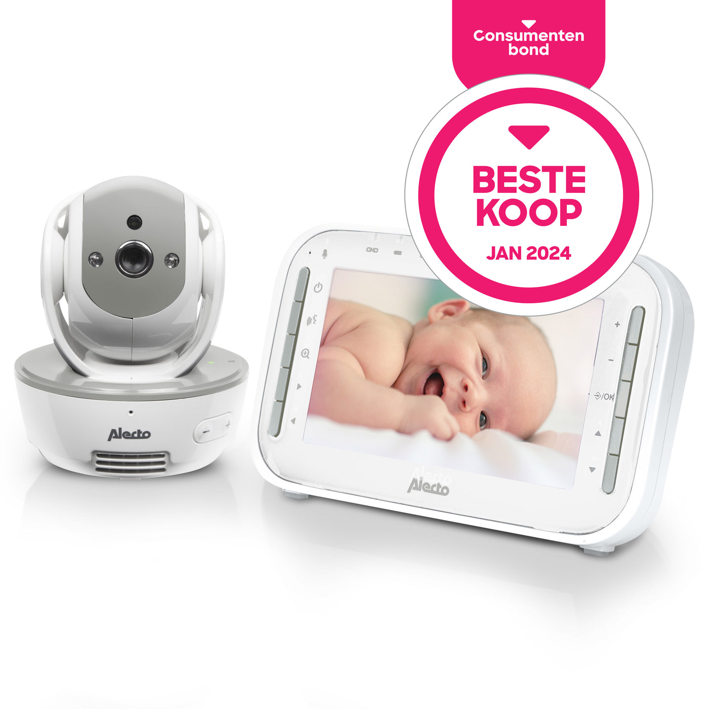 Alecto DVM200MGS - Babyphone avec caméra et écran couleur 4.3", blanc/gris