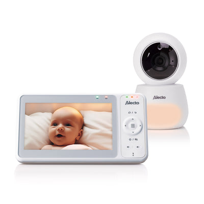 Alecto DVM2050 - Babyfoon met HD-camera, groot 5 inch kleurenscherm en nachtlampje - Op afstand bestuurbaar - Wit