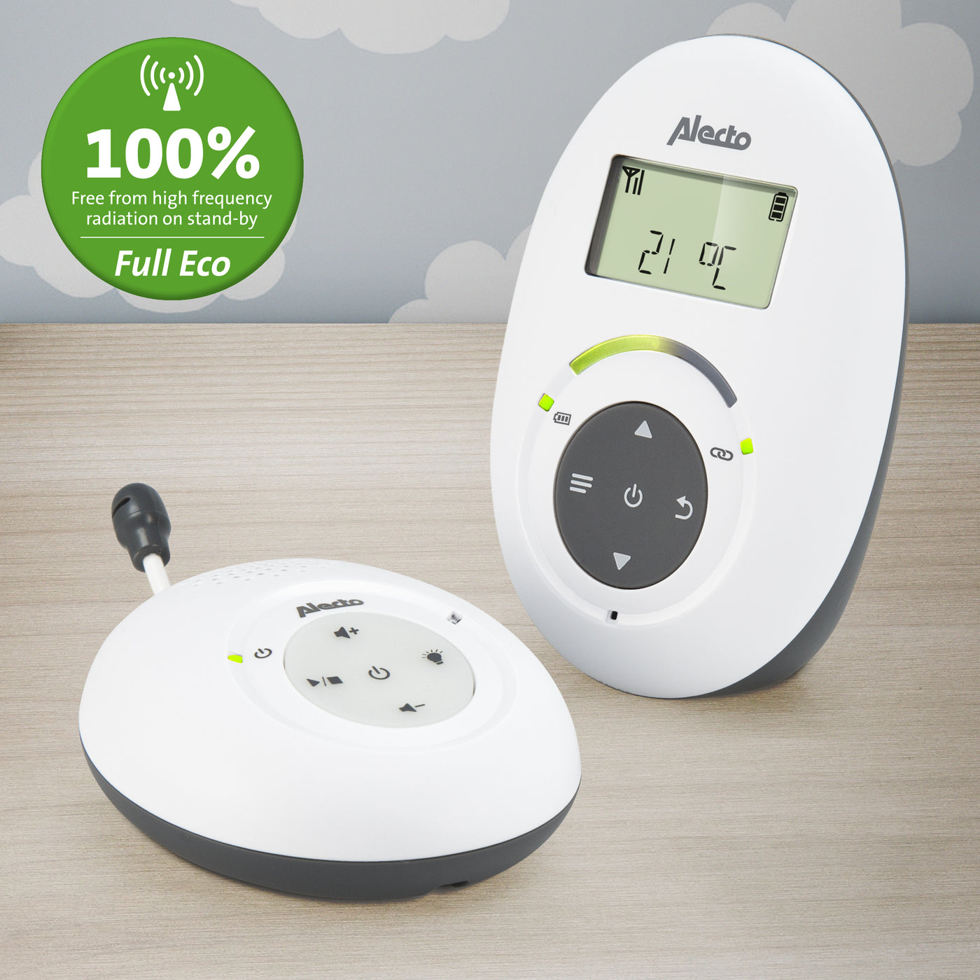 Alecto DBX-125 - Full Eco DECT babyfoon met display - Wit/Antraciet