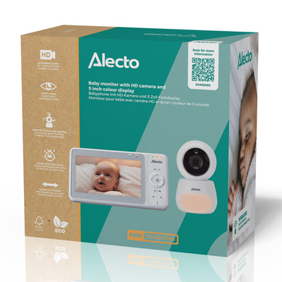 Alecto DVM2050 - Babyfoon met HD-camera, groot 5 inch kleurenscherm en nachtlampje - Op afstand bestuurbaar - Wit