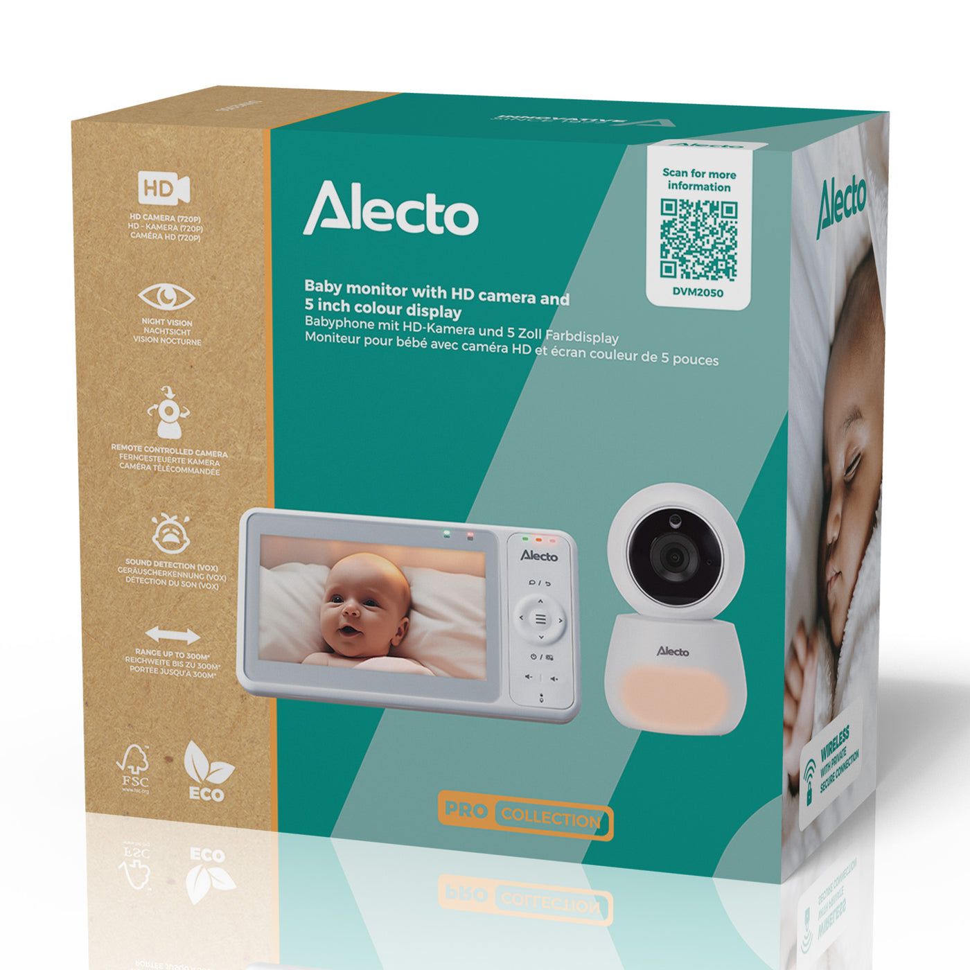 Alecto DVM2050 - Baby monitor with HD camera, large 5-inch colour display and night light - Remote controlled - White