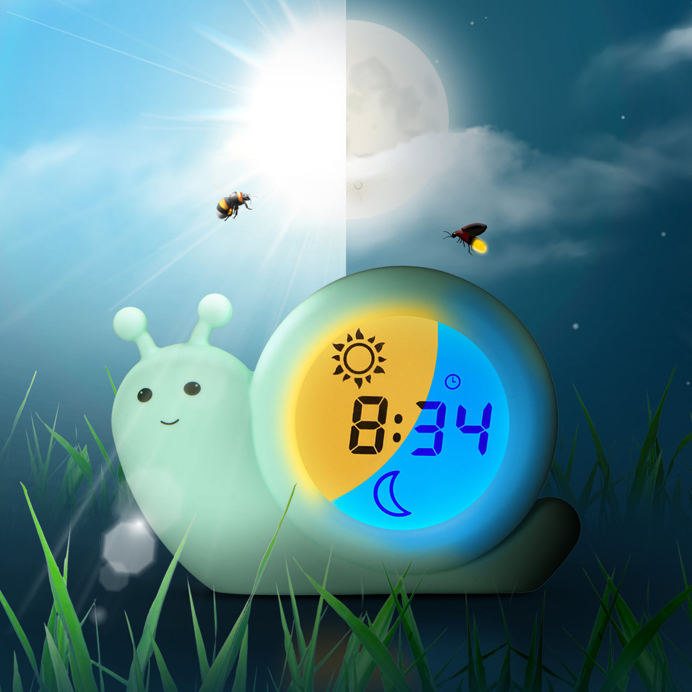 Alecto Baby BC110GN SIMON - Sleep trainer, night light and alarm clock, snail, mint green