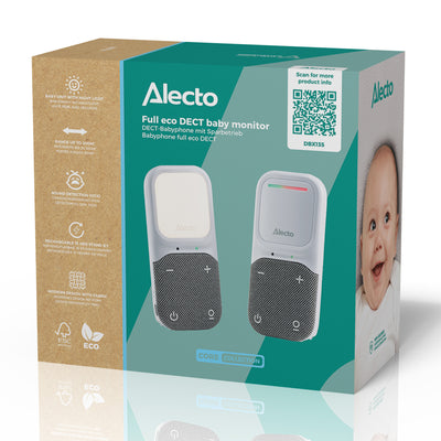 Alecto DBX135 - Moderne Full Eco audio babyfoon met heldere DECT-geluidskwaliteit, lange stand-by tijd en nachtlampje - Wit/Grijs