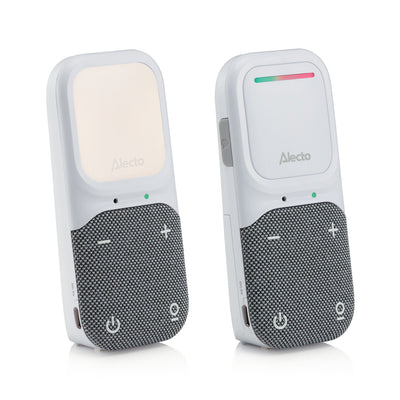 Alecto DBX135 - Babyphone audio Full Eco moderne avec qualité sonore DECT cristalline, longue autonomie en veille et veilleuse - Blanc/Gris